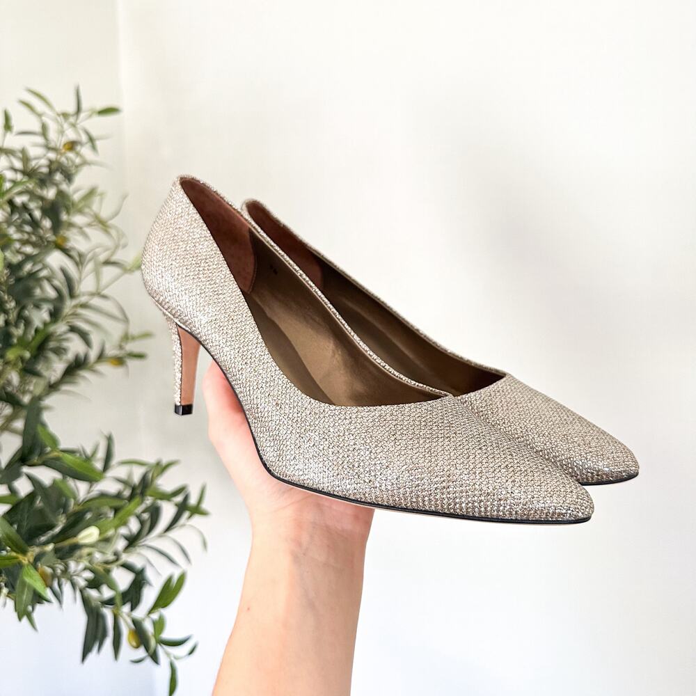 VANEli Metallic Glitter Slip-On Pointed Toe Heels Pumps Gold 9 - Picture 2 of 8